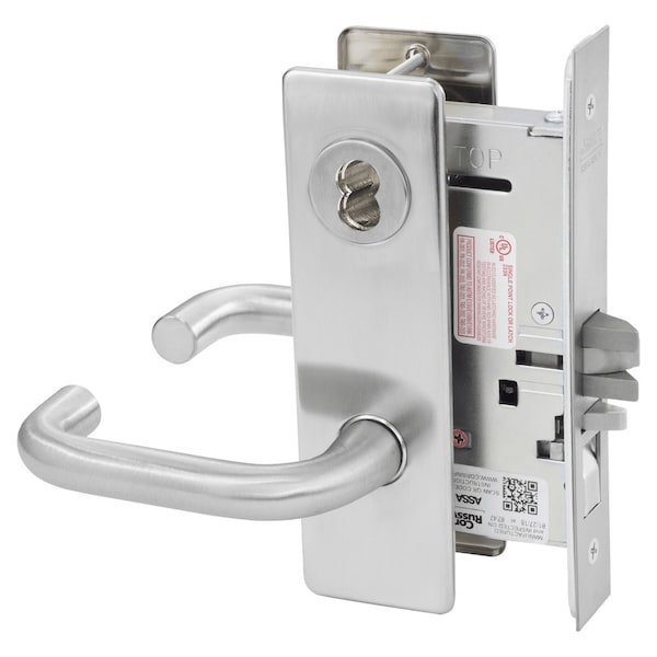 Entrance or Office Mortise Lock, LS Lever, M Escutcheon, 7-Pin LFIC Less Core, Satin Chrome